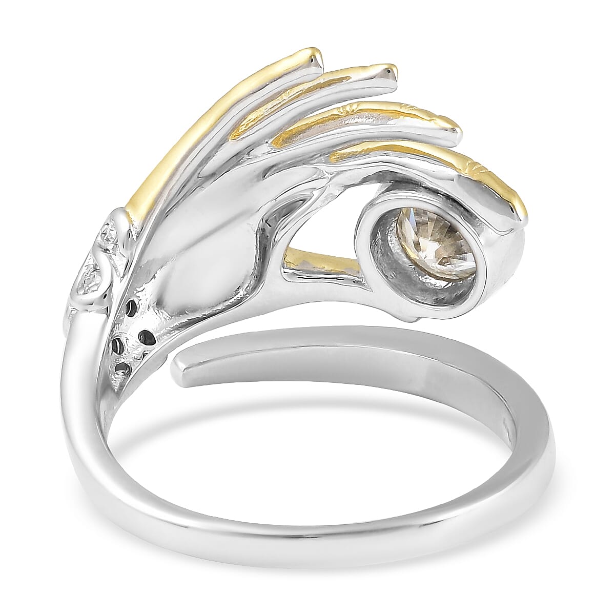 Moissanite VS-EF Bypass Ring with Hand Curved in Vermeil Yellow Gold Over and Sterling Silver (Size 10.0) 7 Grams 0.80 ctw