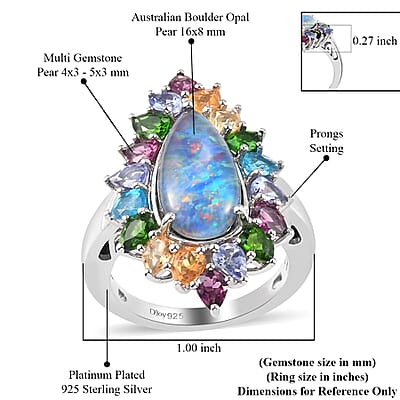 Boulder Opal Triplet and Multi Gemstone Elongated Ring in Platinum Over Sterling Silver (Size 11.0) 6.20 ctw