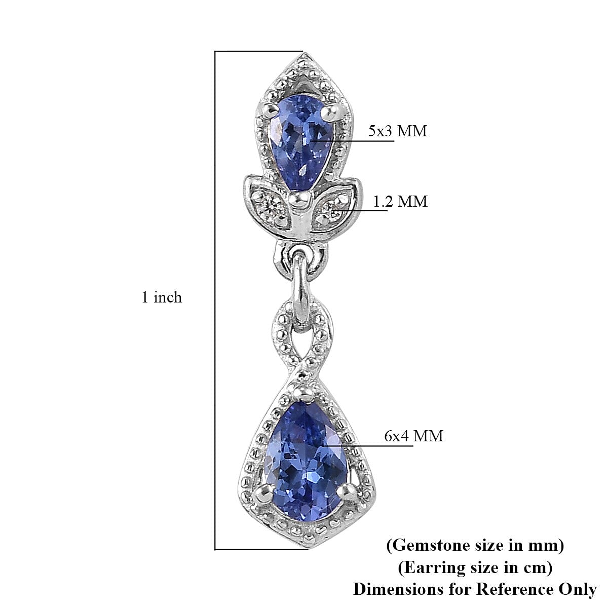 AAA Tanzanite and Zircon Dangling Earrings in Platinum Over Sterling Silver 1.40 ctw