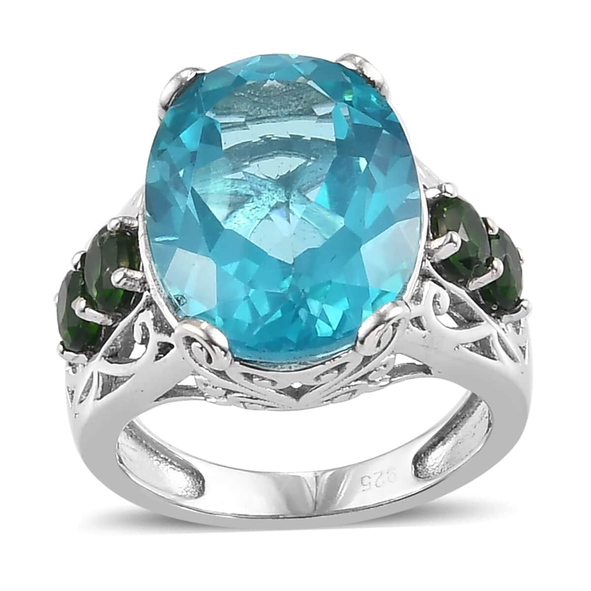 Blue Mystic Topaz and Chrome Diopside Ring in Platinum Over Sterling Silver (Size 6.0) 12.25 ctw image number 0