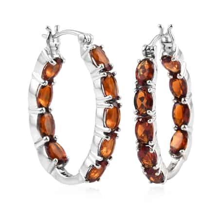 Brazilian Cherry Citrine Inside Out Hoop Earrings in Platinum Over Sterling Silver 7.60 Grams 7.00 ctw image number 0