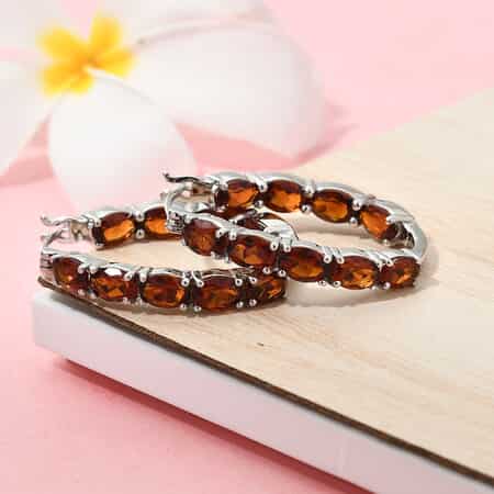 Brazilian Cherry Citrine Inside Out Hoop Earrings in Platinum Over Sterling Silver 7.60 Grams 7.00 ctw image number 1