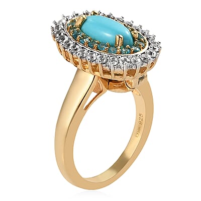 Sleeping Beauty Turquoise and Multi Gemstone Double Halo Ring in Vermeil YG Over Sterling Silver (Size 7.0) 1.75 ctw