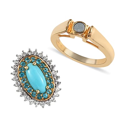 Sleeping Beauty Turquoise and Multi Gemstone Double Halo Ring in Vermeil YG Over Sterling Silver (Size 7.0) 1.75 ctw