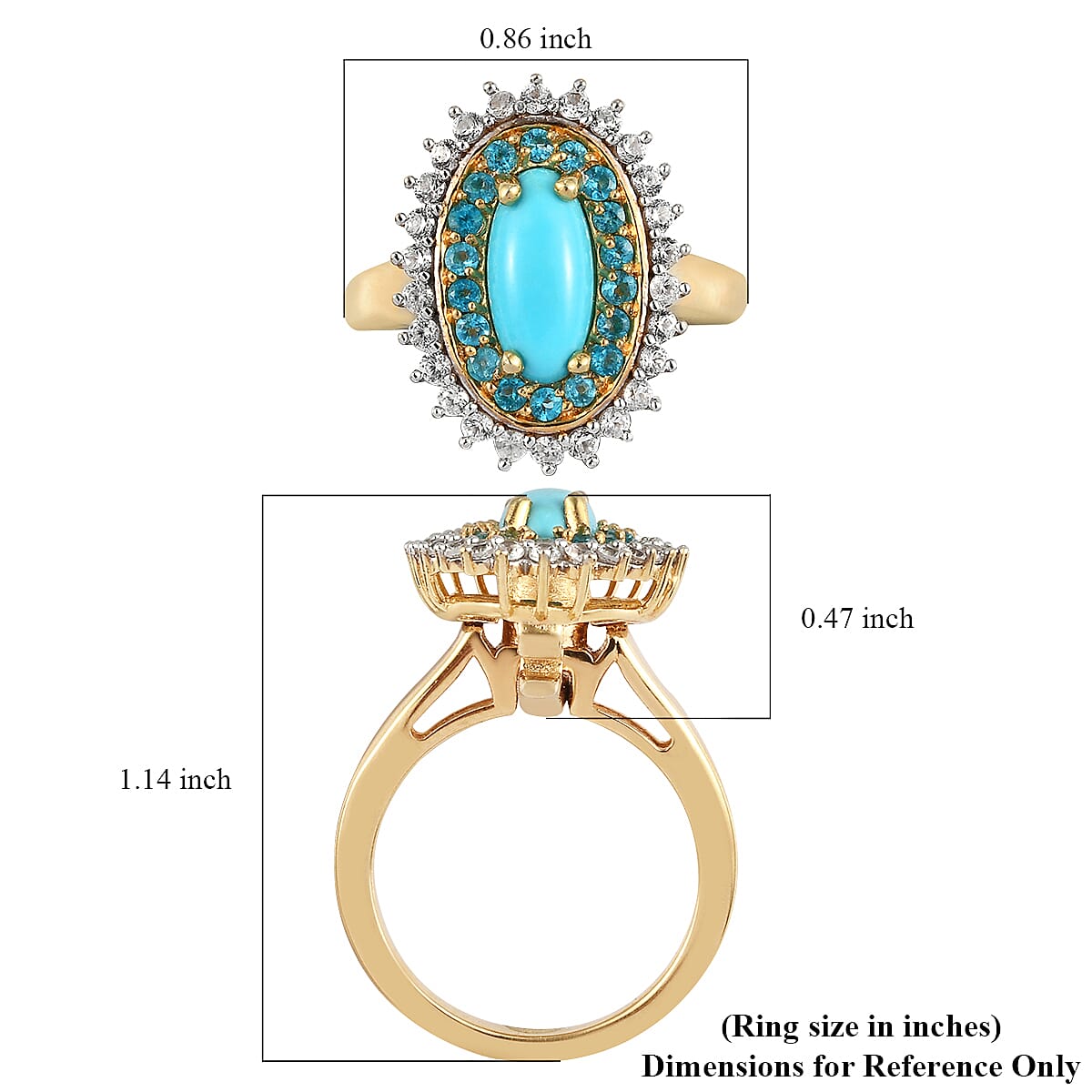 Sleeping Beauty Turquoise and Multi Gemstone Double Halo Ring in Vermeil YG Over Sterling Silver (Size 7.0) 1.75 ctw