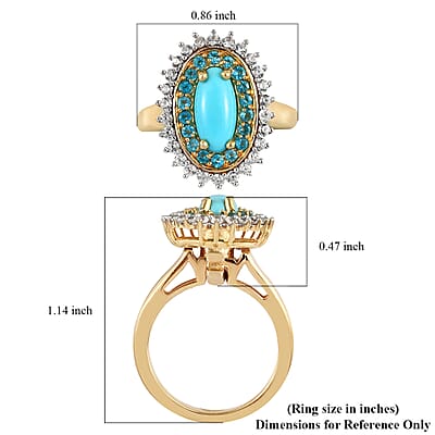 Sleeping Beauty Turquoise and Multi Gemstone Double Halo Ring in Vermeil YG Over Sterling Silver (Size 7.0) 1.75 ctw