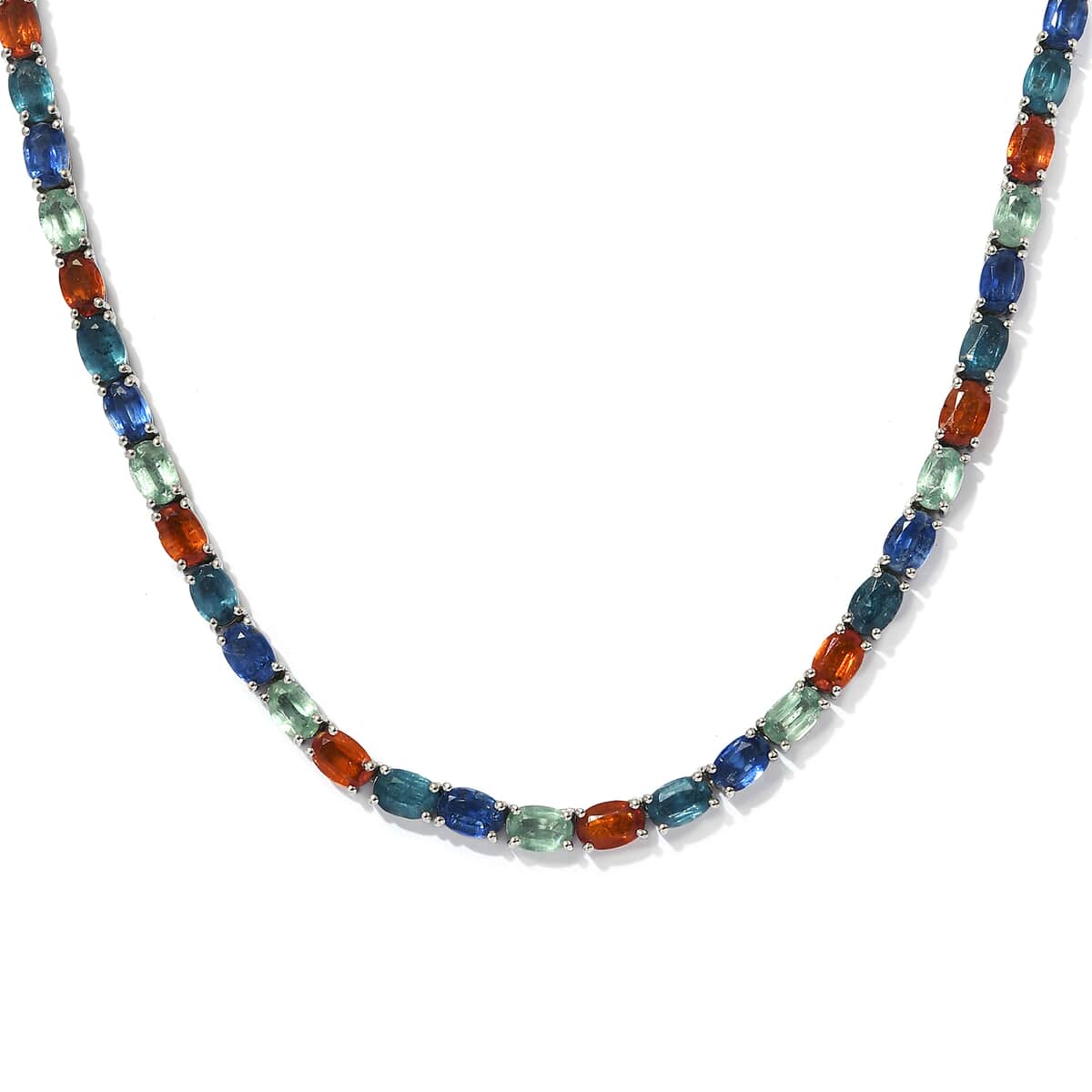 41.50 ctw Multi Gemstone Tennic Necklace 18 Inches in Platinum Over Sterling Silver 19.50 Grams image number 0