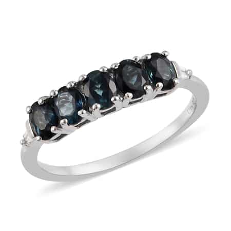 Monte Belo Indicolite and Natural White Zircon 5 Stone Ring in Platinum Over Sterling Silver (Size 8.0) 0.90 ctw image number 0