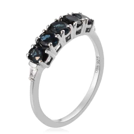Monte Belo Indicolite and Natural White Zircon 5 Stone Ring in Platinum Over Sterling Silver (Size 8.0) 0.90 ctw image number 3