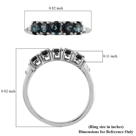 Monte Belo Indicolite and Natural White Zircon 5 Stone Ring in Platinum Over Sterling Silver (Size 8.0) 0.90 ctw image number 5