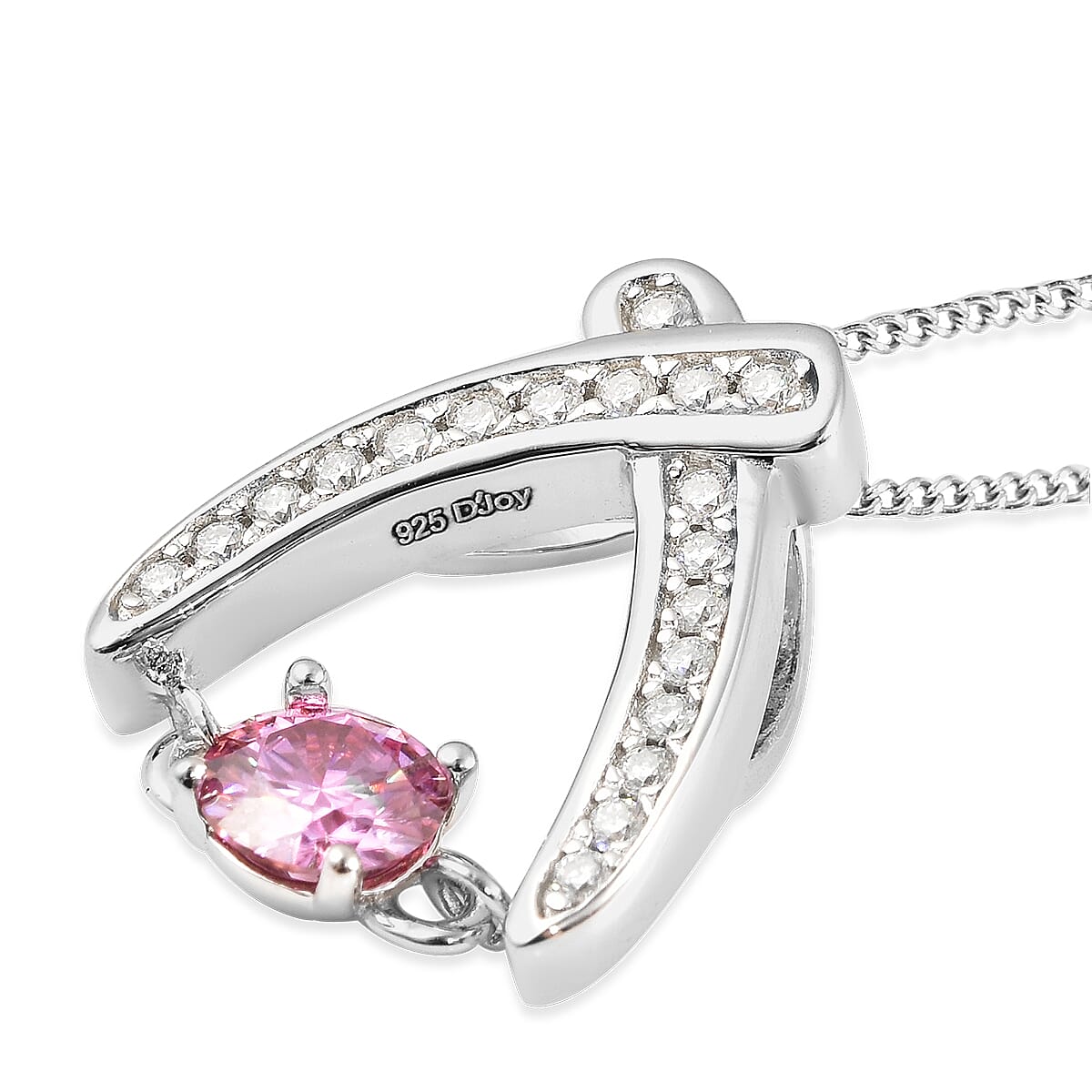 Pink Moissanite and Moissanite Sword Inspired Pendant Necklace 18 Inches in Rhodium Over Sterling Silver 0.60 ctw