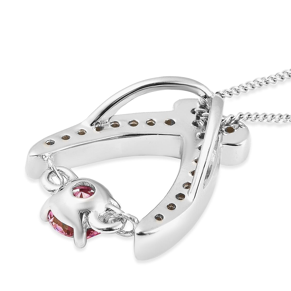 Pink Moissanite and Moissanite Sword Inspired Pendant Necklace 18 Inches in Rhodium Over Sterling Silver 0.60 ctw