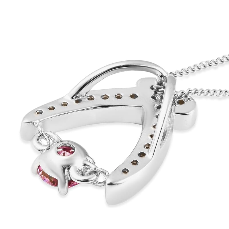 Pink Moissanite and Moissanite Sword Inspired Pendant Necklace 18 Inches in Rhodium Over Sterling Silver 0.60 ctw
