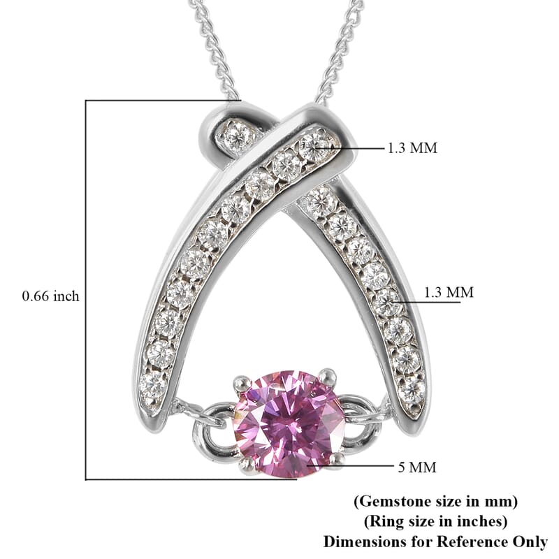 Pink Moissanite and Moissanite Sword Inspired Pendant Necklace 18 Inches in Rhodium Over Sterling Silver 0.60 ctw