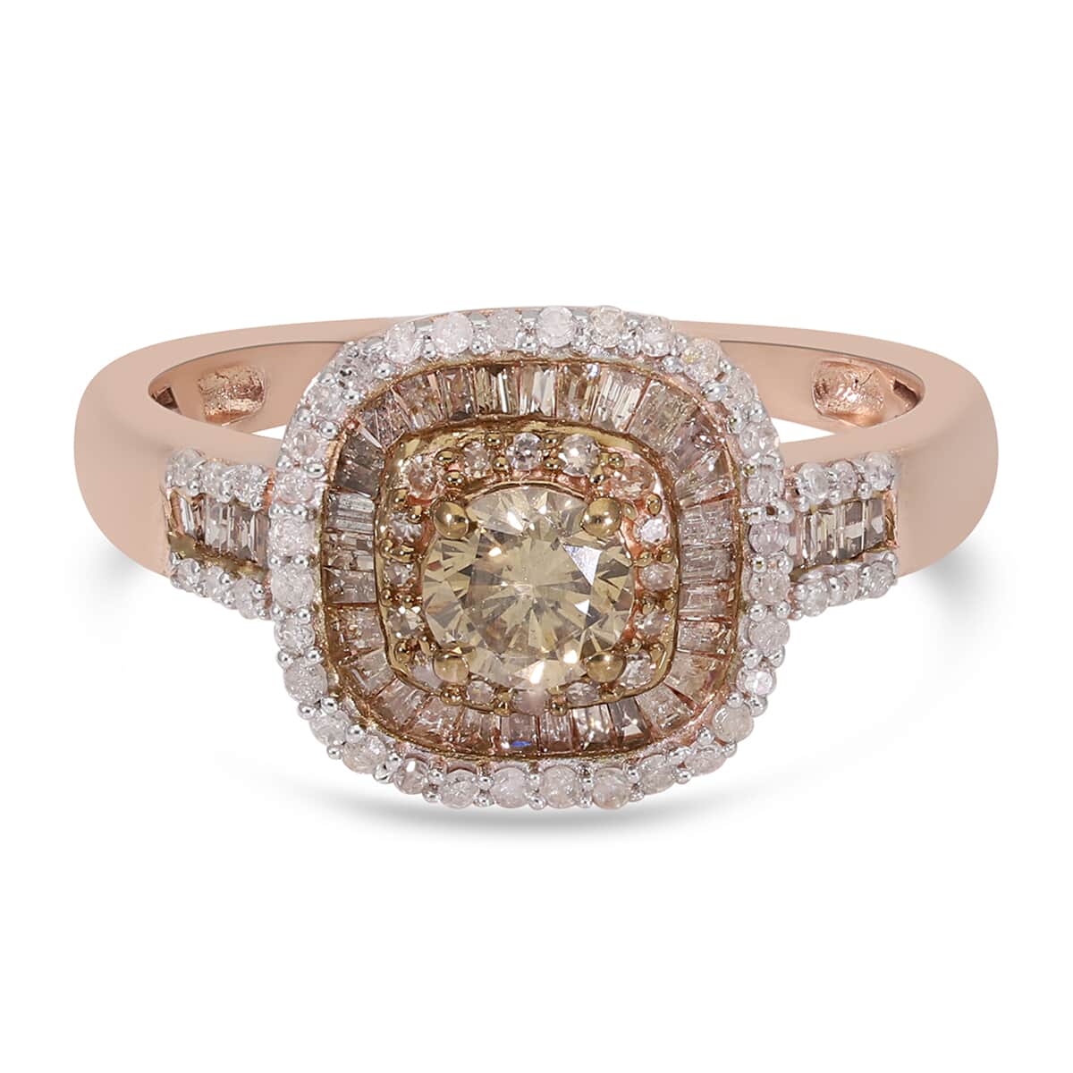 Natural Champagne and White Diamond Cluster Ring in Rhodium and Vermeil Rose Gold Over Sterling Silver (Size 10.0) 1.00 ctw image number 0