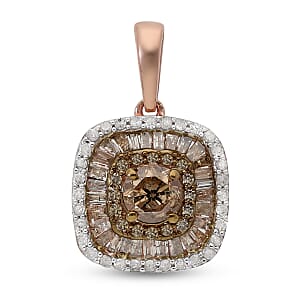 Natural Champagne and White Diamond Cluster Pendant in Rhodium & Vermeil Rose Gold Over Sterling Silver 1.10 ctw