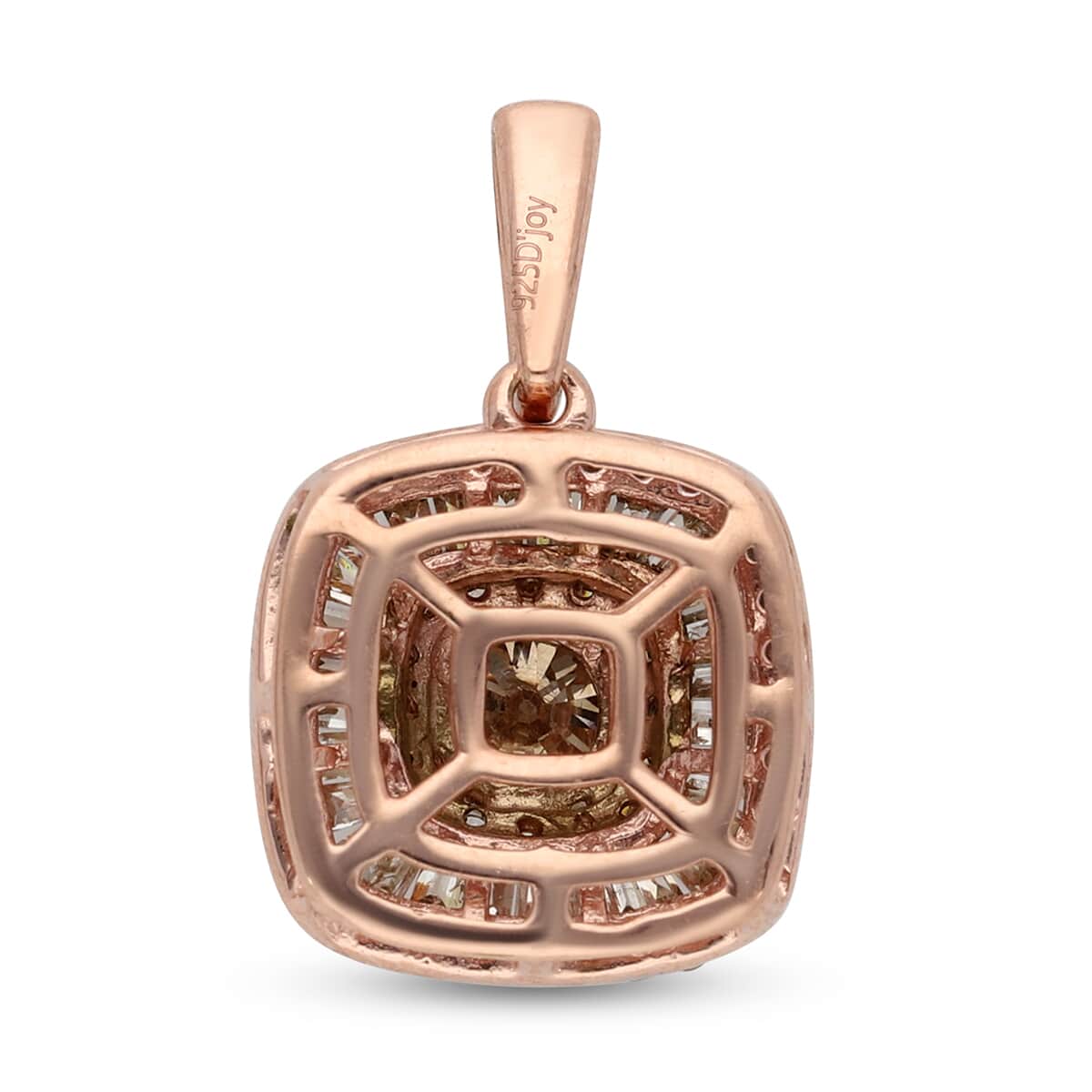 Natural Champagne and White Diamond Cluster Pendant in Rhodium & Vermeil Rose Gold Over Sterling Silver 1.10 ctw image number 4