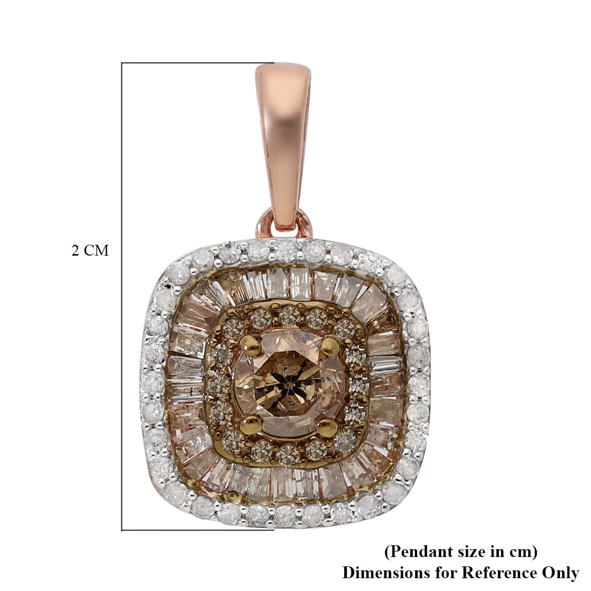 Natural Champagne and White Diamond Cluster Pendant in Rhodium & Vermeil Rose Gold Over Sterling Silver 1.10 ctw image number 5