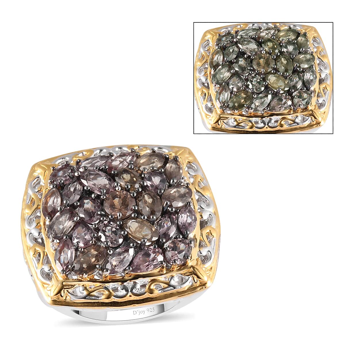 Natural Merelani Color Change Garnet and Zircon Cluster Ring in Rhodium, Vermeil YG and Platinum Over Sterling Silver 8.50 Grams 5.50 ctw image number 0