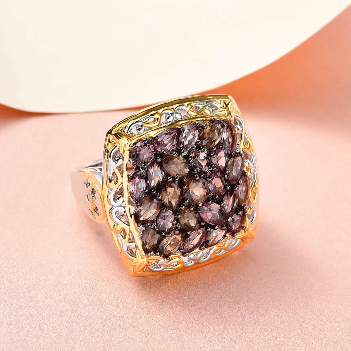 Natural Merelani Color Change Garnet and Zircon Cluster Ring in Rhodium, Vermeil YG and Platinum Over Sterling Silver 8.50 Grams 5.50 ctw image number 1