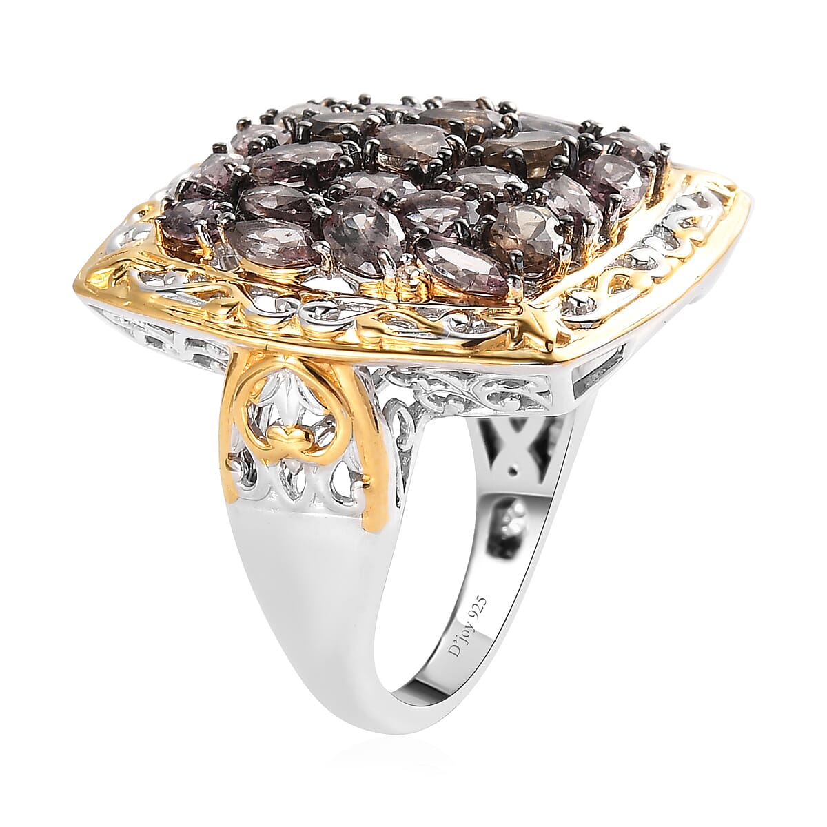 Merelani Color Change Garnet and Zircon Cluster Ring in Rhodium, Vermeil YG and Platinum Over Sterling Silver (Size 10.0) 8.50 Grams 5.50 ctw