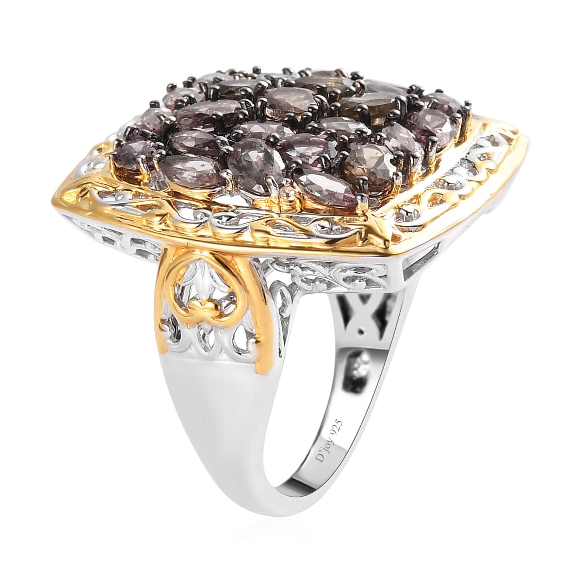 Natural Merelani Color Change Garnet and Zircon Cluster Ring in Rhodium, Vermeil YG and Platinum Over Sterling Silver 8.50 Grams 5.50 ctw image number 3