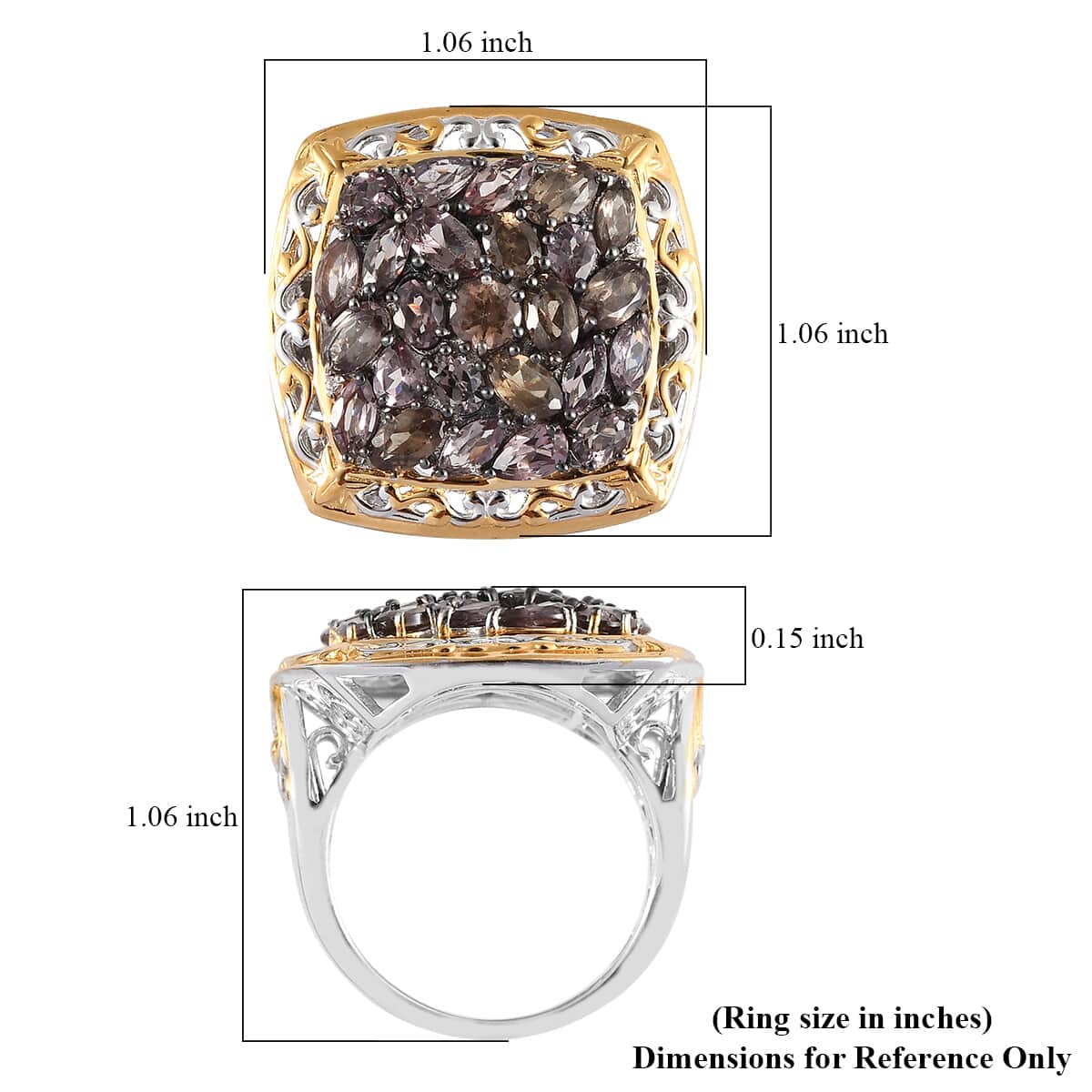 Natural Merelani Color Change Garnet and Zircon Cluster Ring in Rhodium, Vermeil YG and Platinum Over Sterling Silver 8.50 Grams 5.50 ctw image number 5