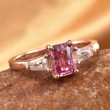 Pink Moissanite and Moissanite Ring in Vermeil Rose Gold Over Sterling Silver (Size 9.0) 1.35 ctw image number 1
