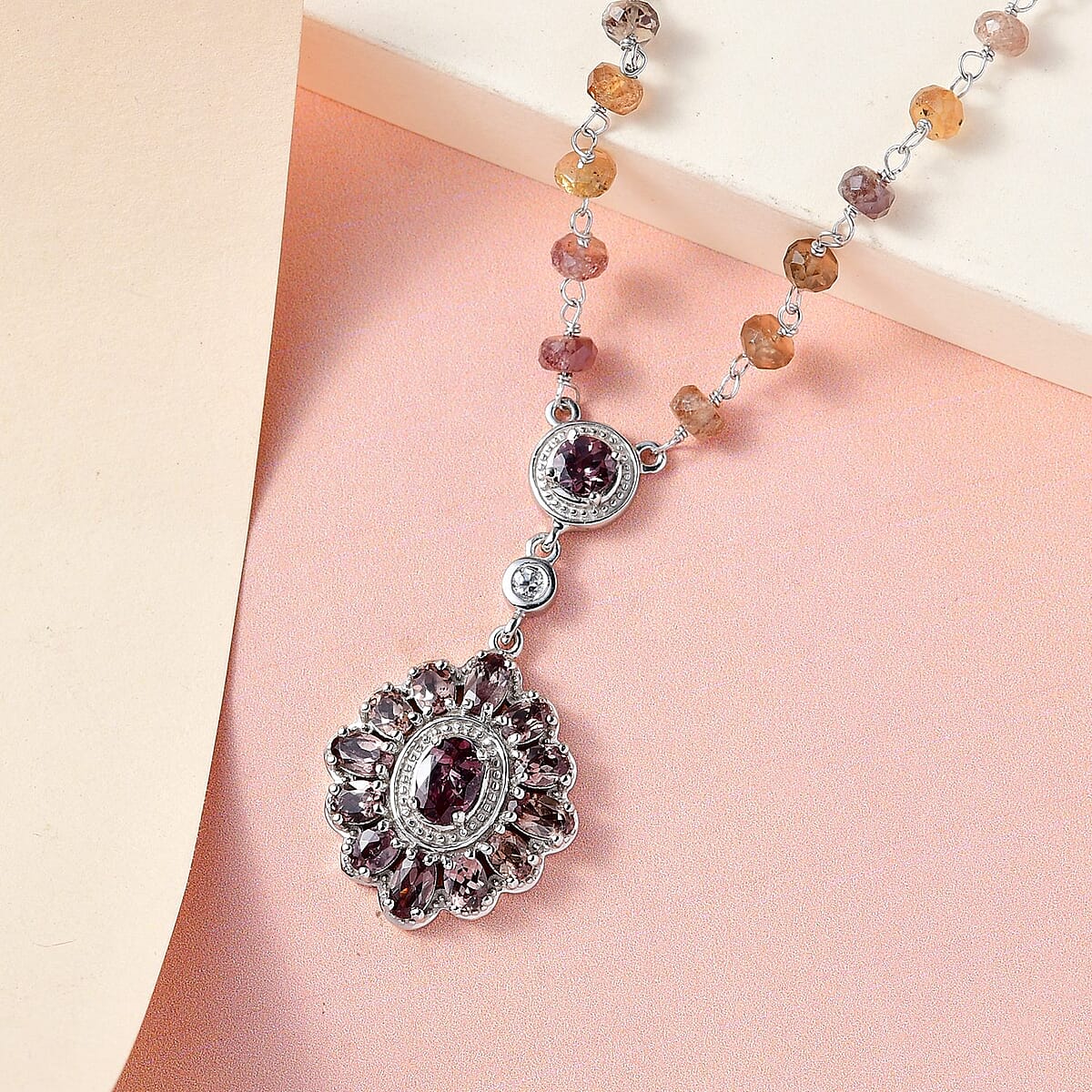 Merelani Color Change Garnet and Zircon Necklace 18 Inches in Platinum Over Sterling Silver 49.80 ctw image number 1