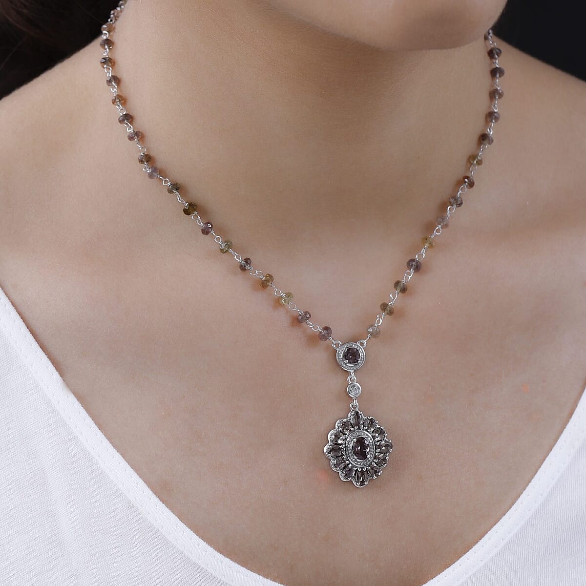 Merelani Color Change Garnet and Zircon Necklace 18 Inches in Platinum Over Sterling Silver 49.80 ctw image number 2