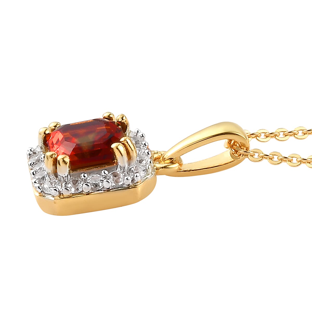 Brazilian Cherry Citrine and Zircon Halo Pendant Necklace 20 Inches in Vermeil Yellow Gold Over Sterling Silver 1.25 ctw image number 3