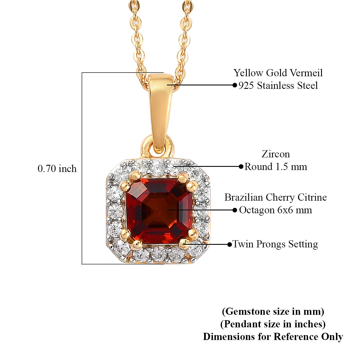 Brazilian Cherry Citrine and Zircon Halo Pendant Necklace 20 Inches in Vermeil Yellow Gold Over Sterling Silver 1.25 ctw image number 5