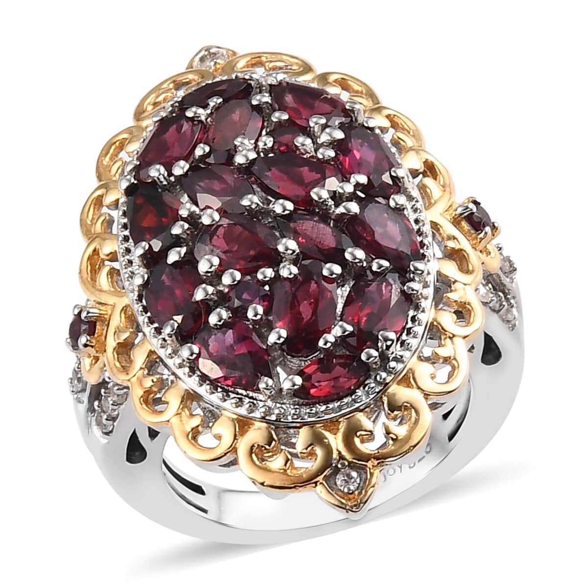 American Arizona Anthill Garnet and Zircon Cluster Ring in Vermeil Yellow Gold and Platinum Over Sterling Silver (Size 7.0) 7.60 Grams 4.25 ctw image number 0