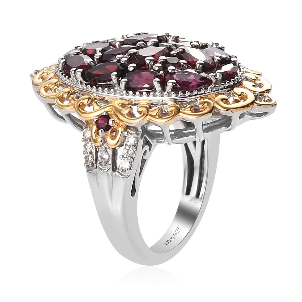 American Arizona Anthill Garnet and Zircon Cluster Ring in Vermeil Yellow Gold and Platinum Over Sterling Silver (Size 7.0) 7.60 Grams 4.25 ctw image number 3