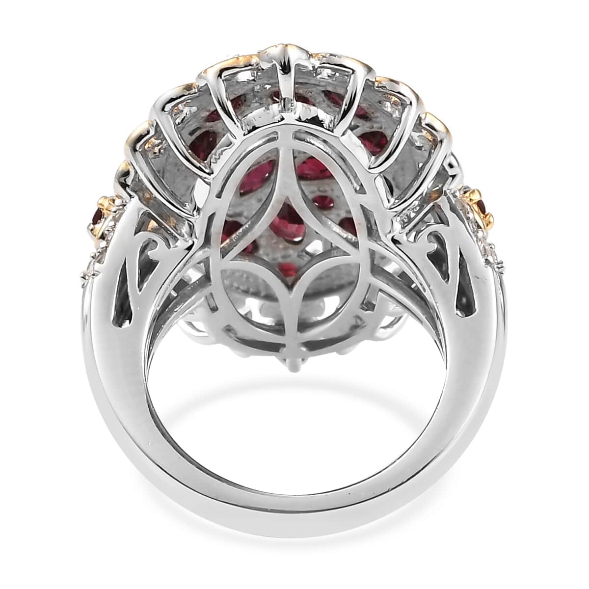 American Arizona Anthill Garnet and Zircon Cluster Ring in Vermeil Yellow Gold and Platinum Over Sterling Silver (Size 7.0) 7.60 Grams 4.25 ctw image number 4