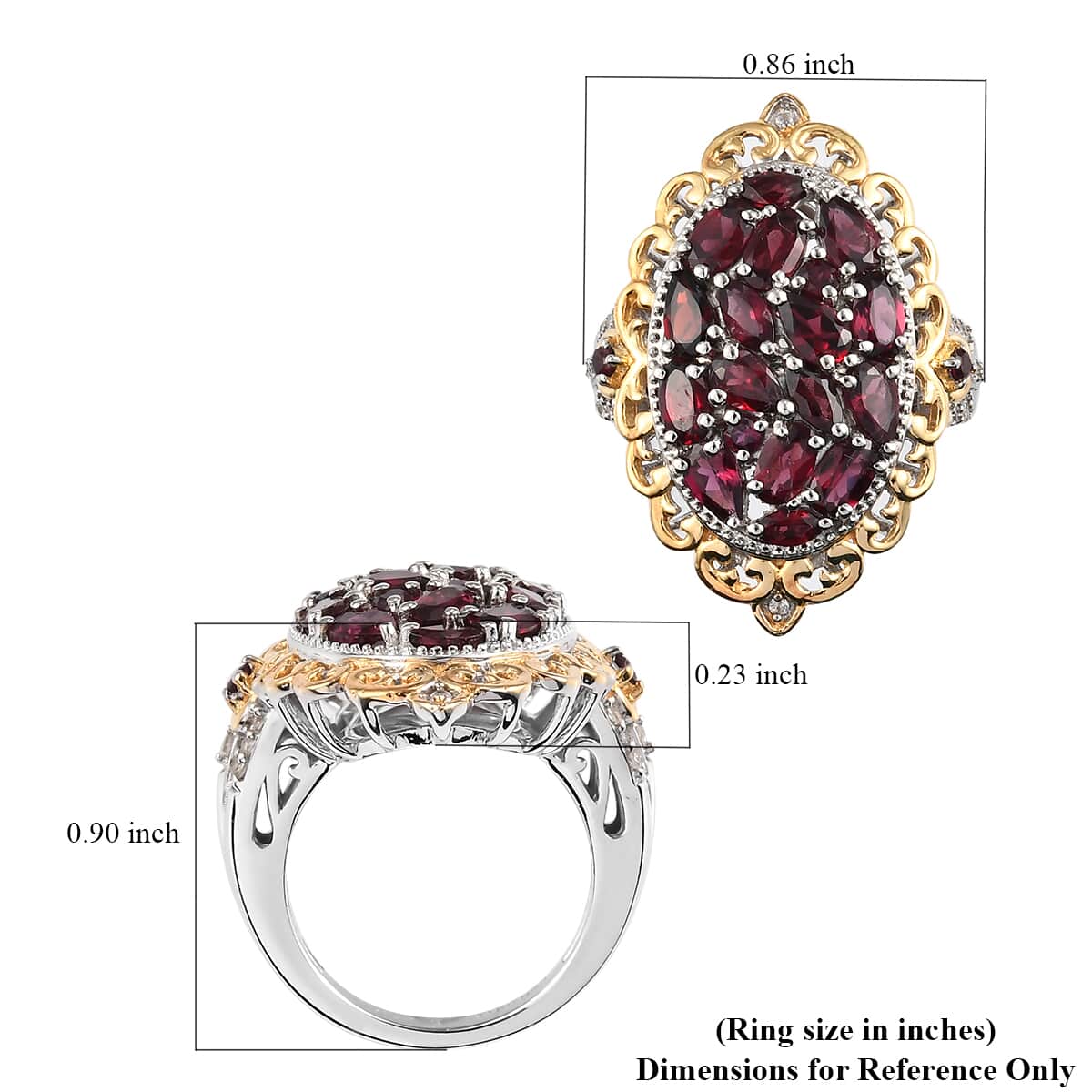 American Arizona Anthill Garnet and Zircon Cluster Ring in Vermeil Yellow Gold and Platinum Over Sterling Silver (Size 7.0) 7.60 Grams 4.25 ctw image number 5