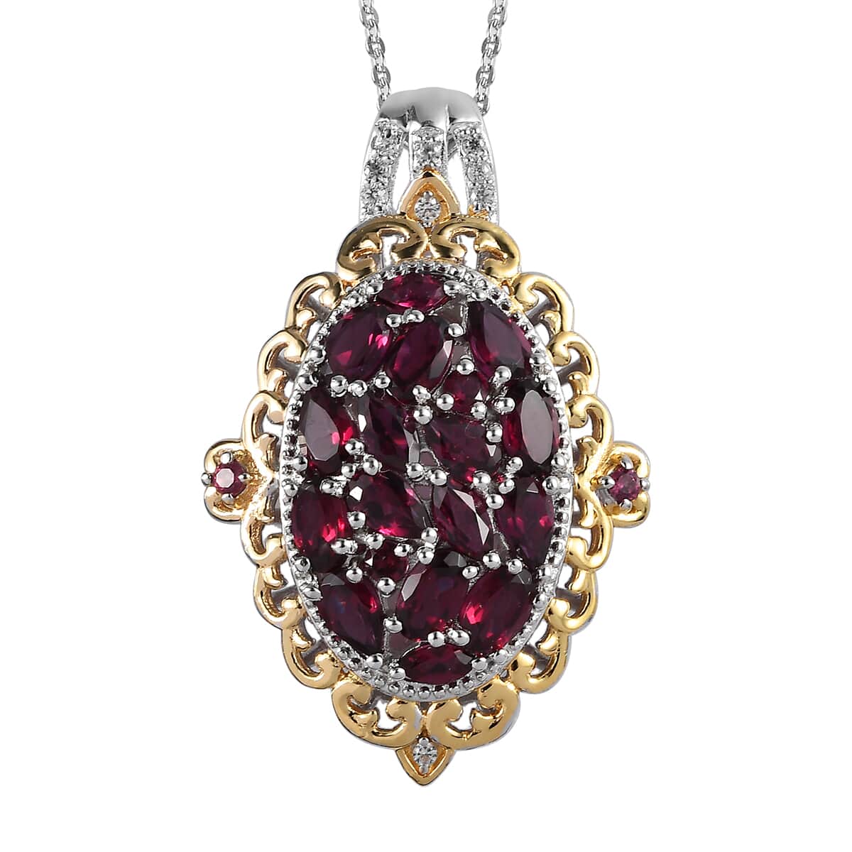 Anthill Garnet Cluster Pendant Necklace 20 Inches in Vermeil Yellow Gold and Platinum Over Sterling Silver 3.85 ctw image number 0