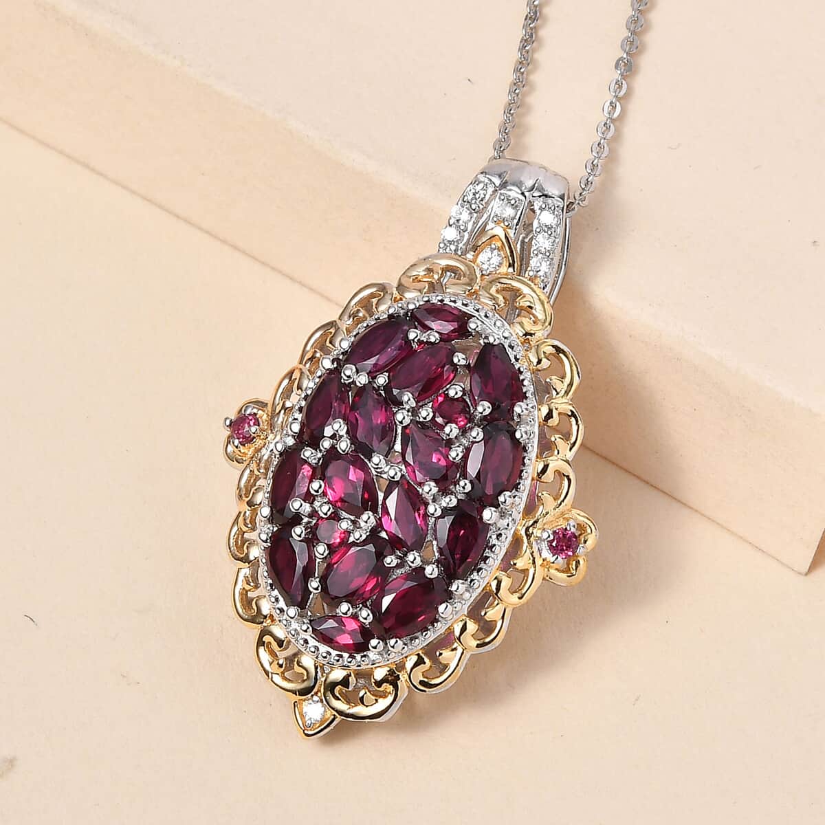 Anthill Garnet Cluster Pendant Necklace 20 Inches in Vermeil Yellow Gold and Platinum Over Sterling Silver 3.85 ctw image number 1