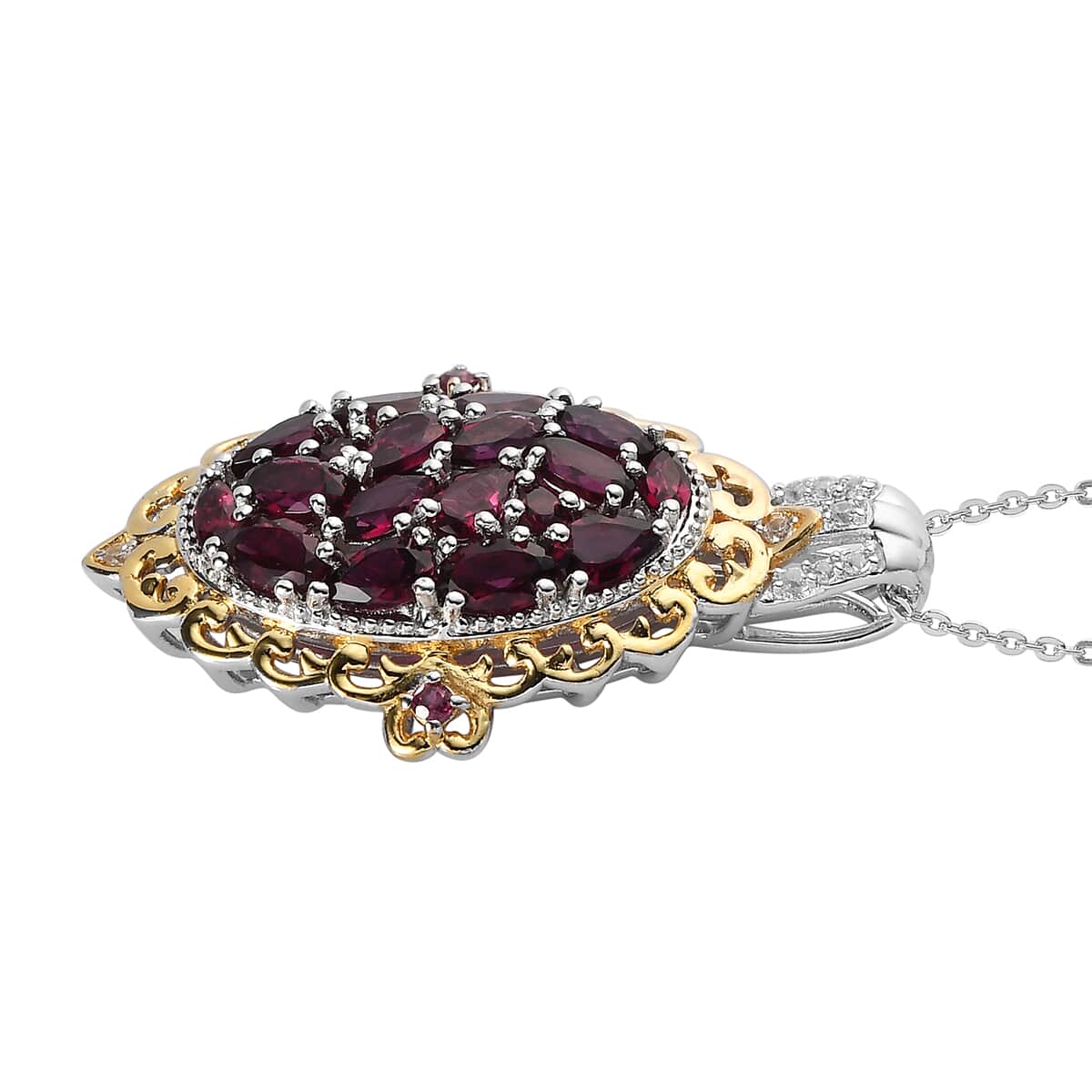 Anthill Garnet Cluster Pendant Necklace 20 Inches in Vermeil Yellow Gold and Platinum Over Sterling Silver 3.85 ctw image number 3