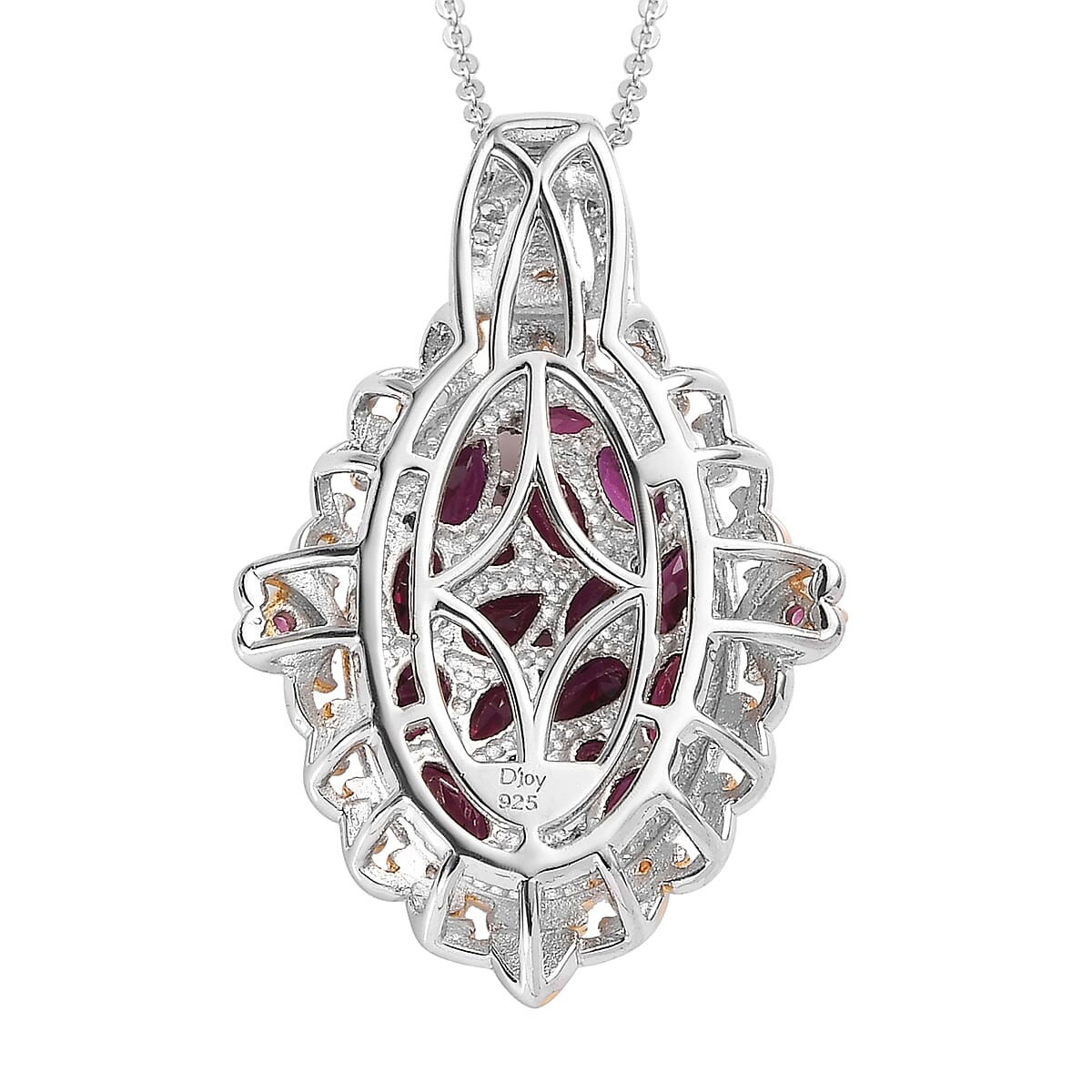 Anthill Garnet Cluster Pendant Necklace 20 Inches in Vermeil Yellow Gold and Platinum Over Sterling Silver 3.85 ctw