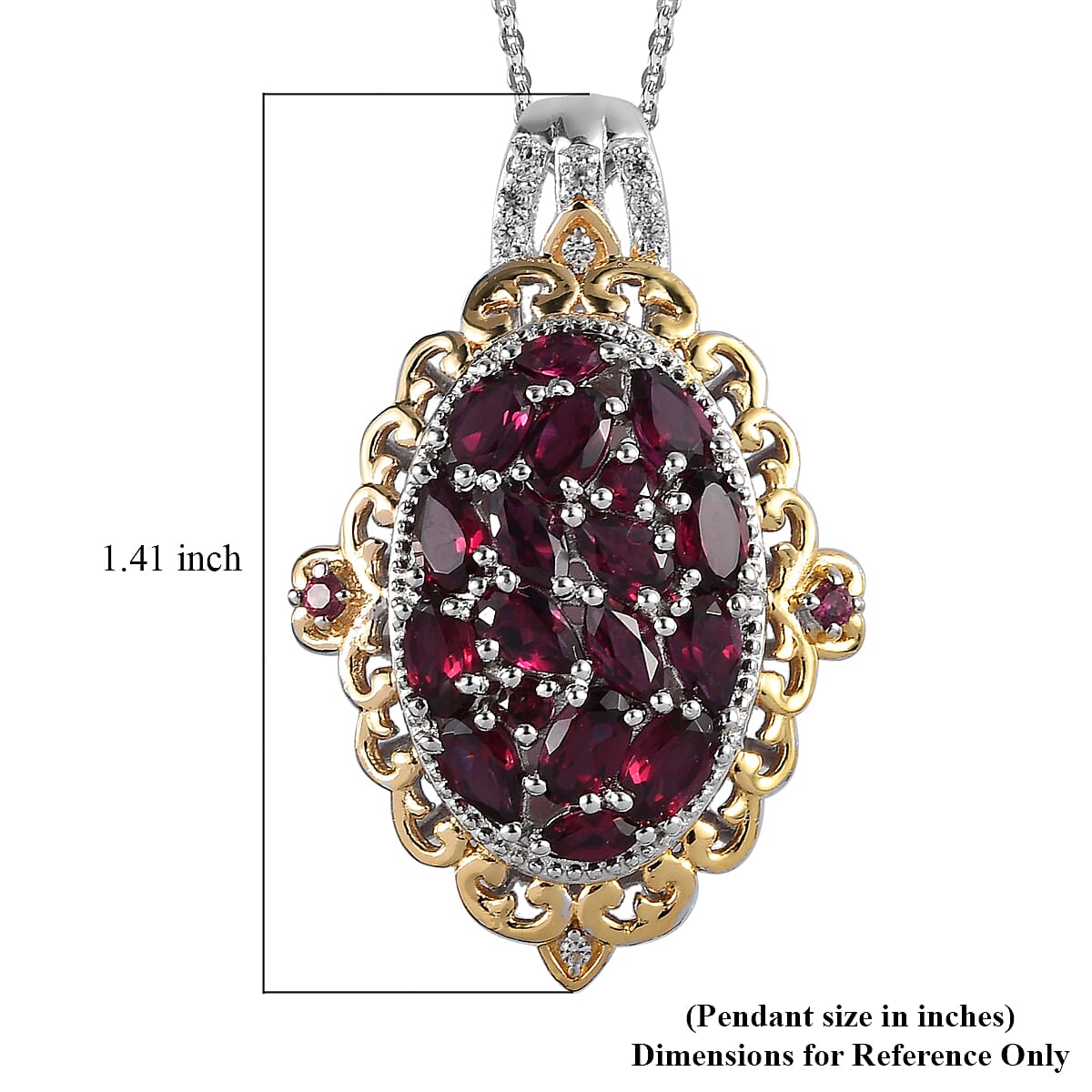 Anthill Garnet Cluster Pendant Necklace 20 Inches in Vermeil Yellow Gold and Platinum Over Sterling Silver 3.85 ctw