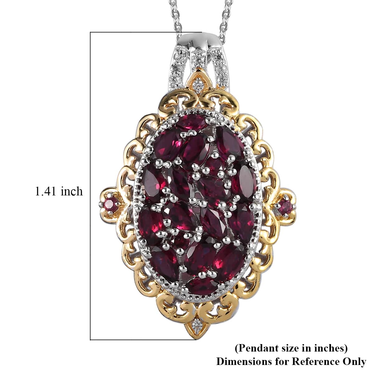 Anthill Garnet Cluster Pendant Necklace 20 Inches in Vermeil Yellow Gold and Platinum Over Sterling Silver 3.85 ctw image number 6