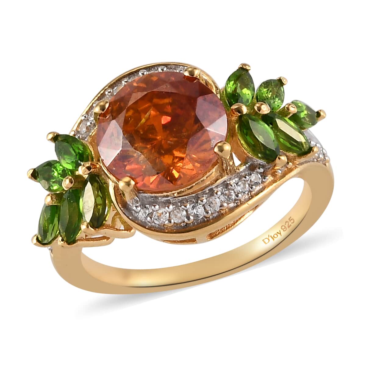 Picos Altos Orange Sphalerite and Multi Gemstone Floral Ring in Vermeil Yellow Gold Over Sterling Silver (Size 7.0) 4.65 ctw image number 0