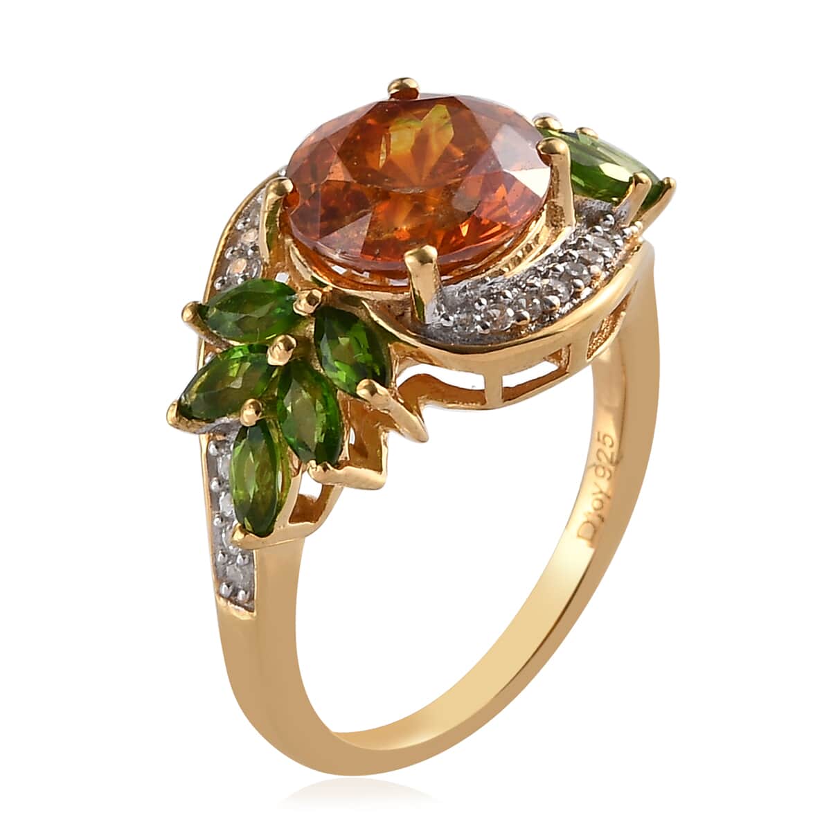 Picos Altos Orange Sphalerite and Multi Gemstone Floral Ring in Vermeil Yellow Gold Over Sterling Silver (Size 7.0) 4.65 ctw image number 3