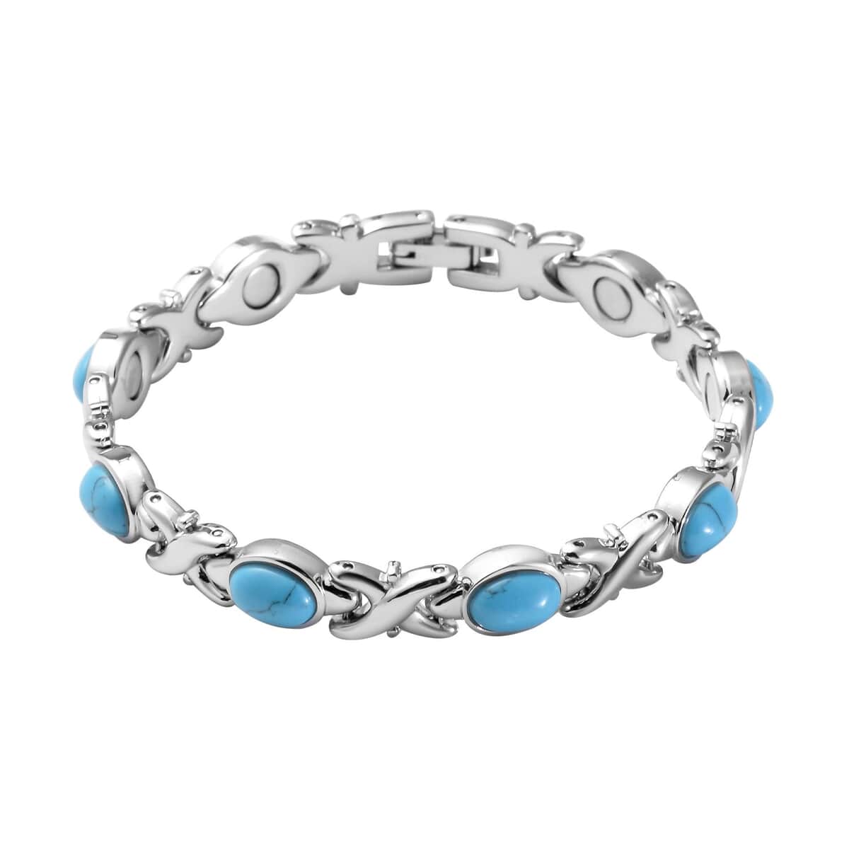 Magnetic By Design Blue Howlite Bracelet in Silvertone (6.50 In) 15.00 ctw image number 0