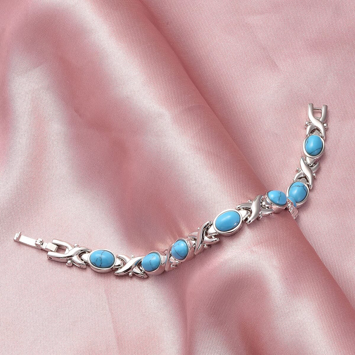 Magnetic By Design Blue Howlite Bracelet in Silvertone (8.00 In) 15.00 ctw image number 1