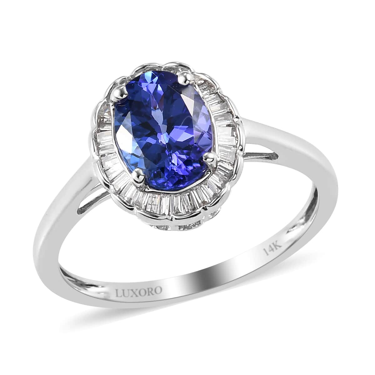 LUXORO 14K White Gold AAA Tanzanite and I3 Diamond Halo Ring (Size 7.0) 2.40 Grams 1.65 ctw image number 0