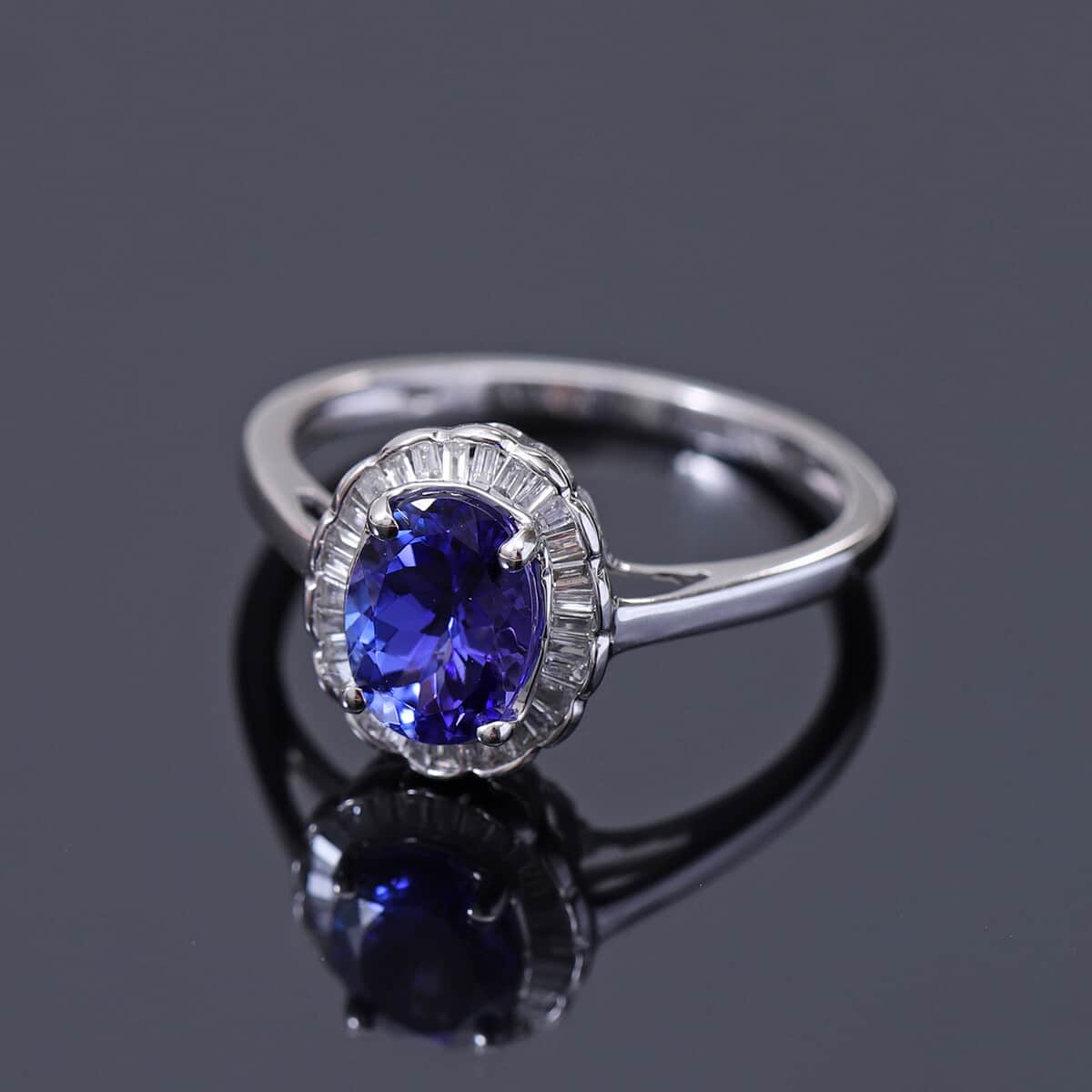 LUXORO 14K White Gold AAA Tanzanite and I3 Diamond Halo Ring (Size 7.0) 2.40 Grams 1.65 ctw image number 1