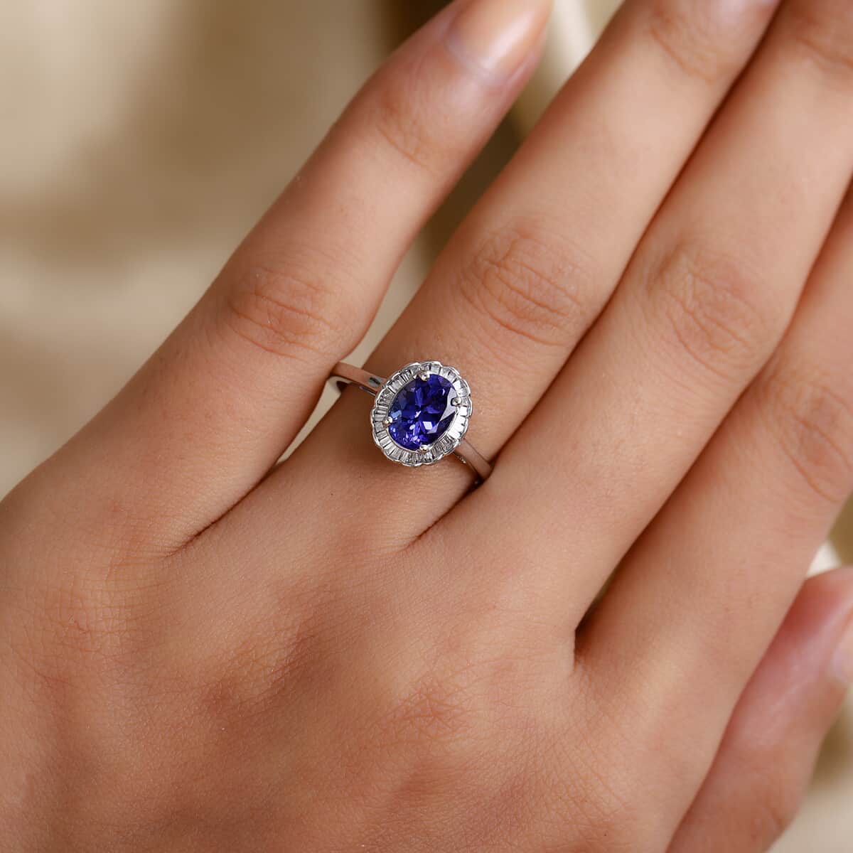 LUXORO 14K White Gold AAA Tanzanite and I3 Diamond Halo Ring (Size 7.0) 2.40 Grams 1.65 ctw image number 2