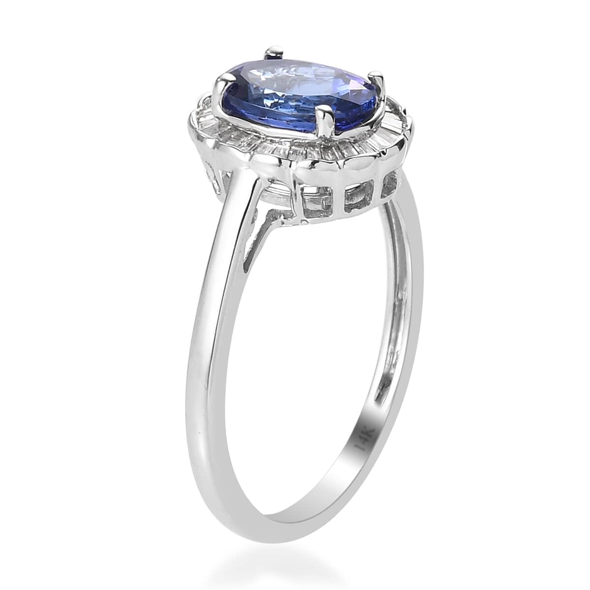 LUXORO 14K White Gold AAA Tanzanite and I3 Diamond Halo Ring (Size 7.0) 2.40 Grams 1.65 ctw image number 3